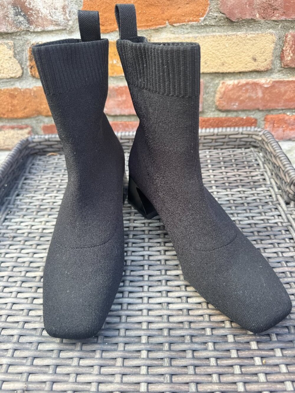 VIVAIA Black Knit Square Toe Sock Booties EU 37.5 US 7